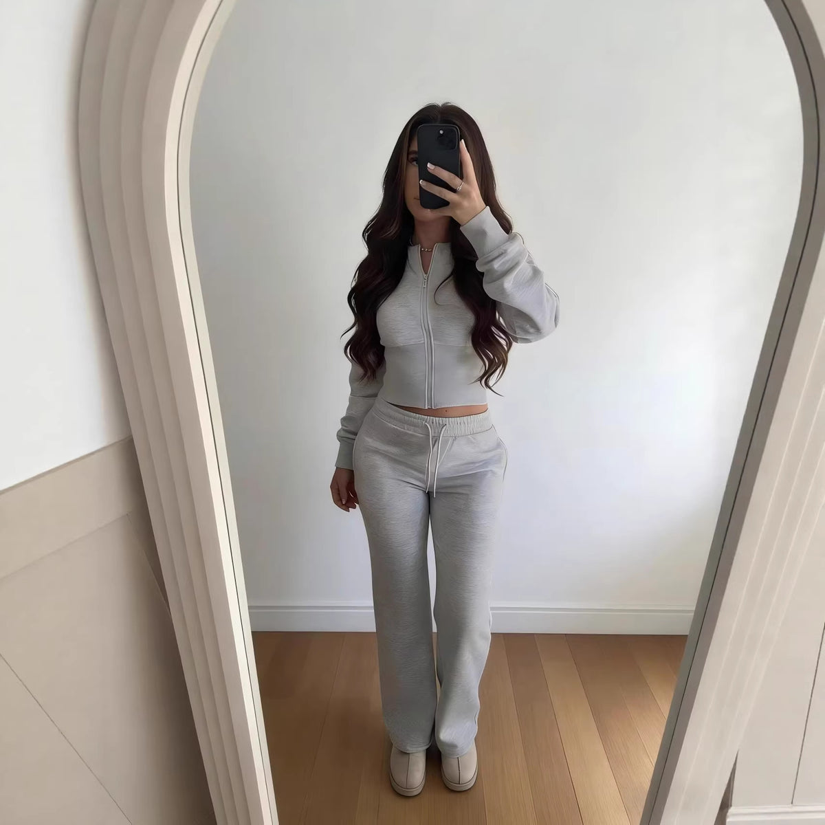 Women's Casual Zipper Hoodie and Straight Pants Set