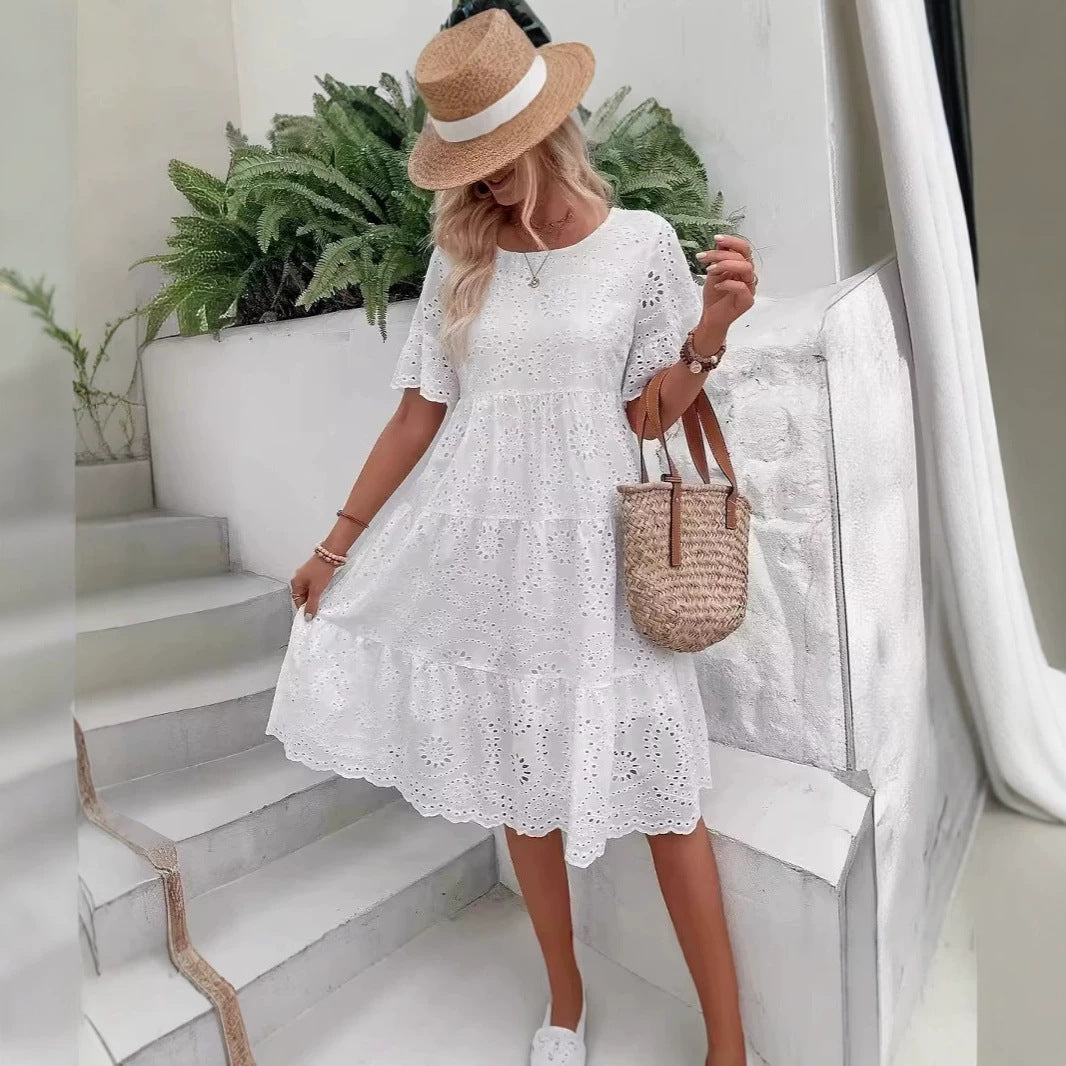 Womens Embroidered Hollow Out Dress