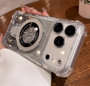 Four-Corner Airbag Phone Case with Magnetic Stand and Glitter Design