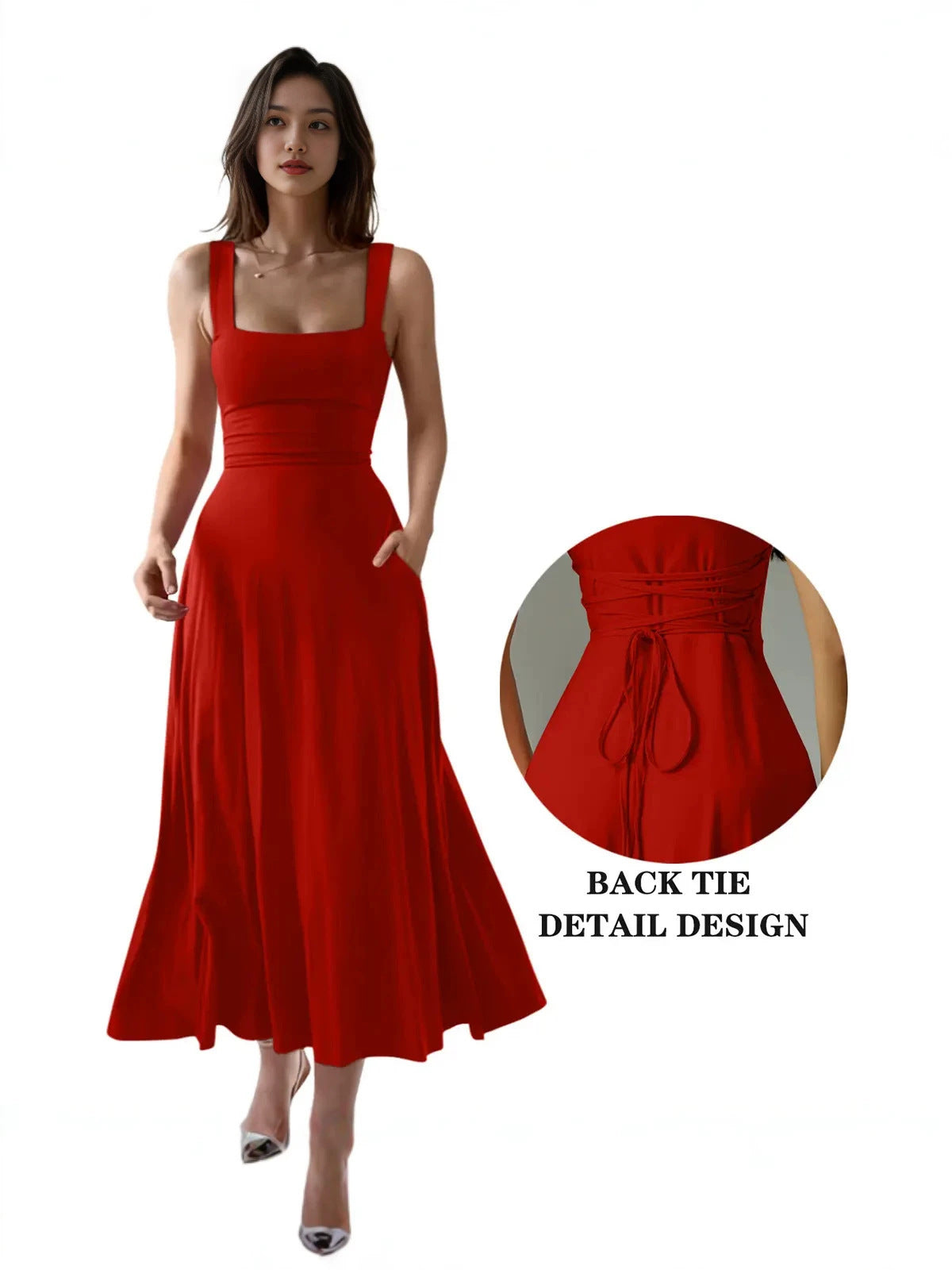 Slim-Fit Waist-Cinching Thick Strap Elegant Dress Long Skirt