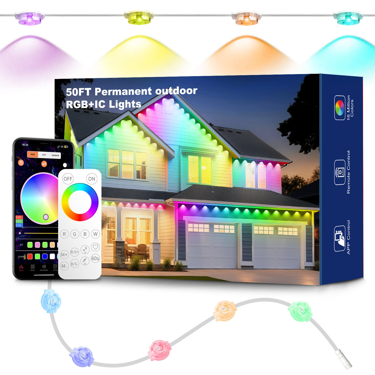 Waterproof RGB Smart LED String Lights with App Control
