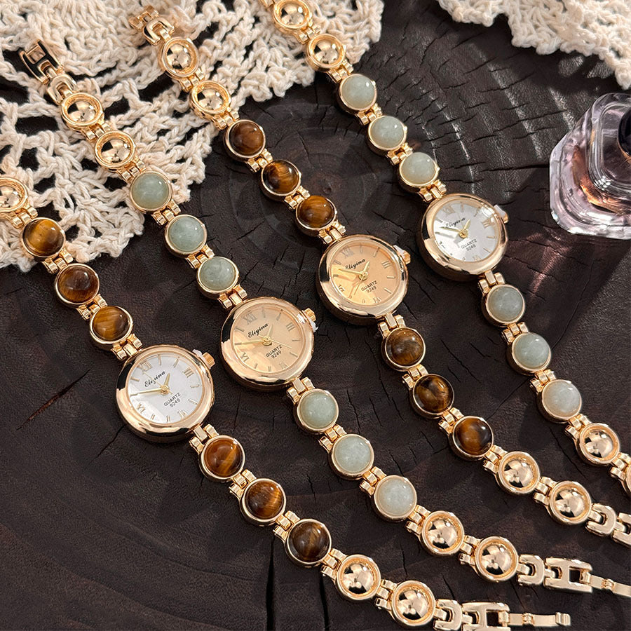 Vintage Gemstone Beaded Quartz Women Watch