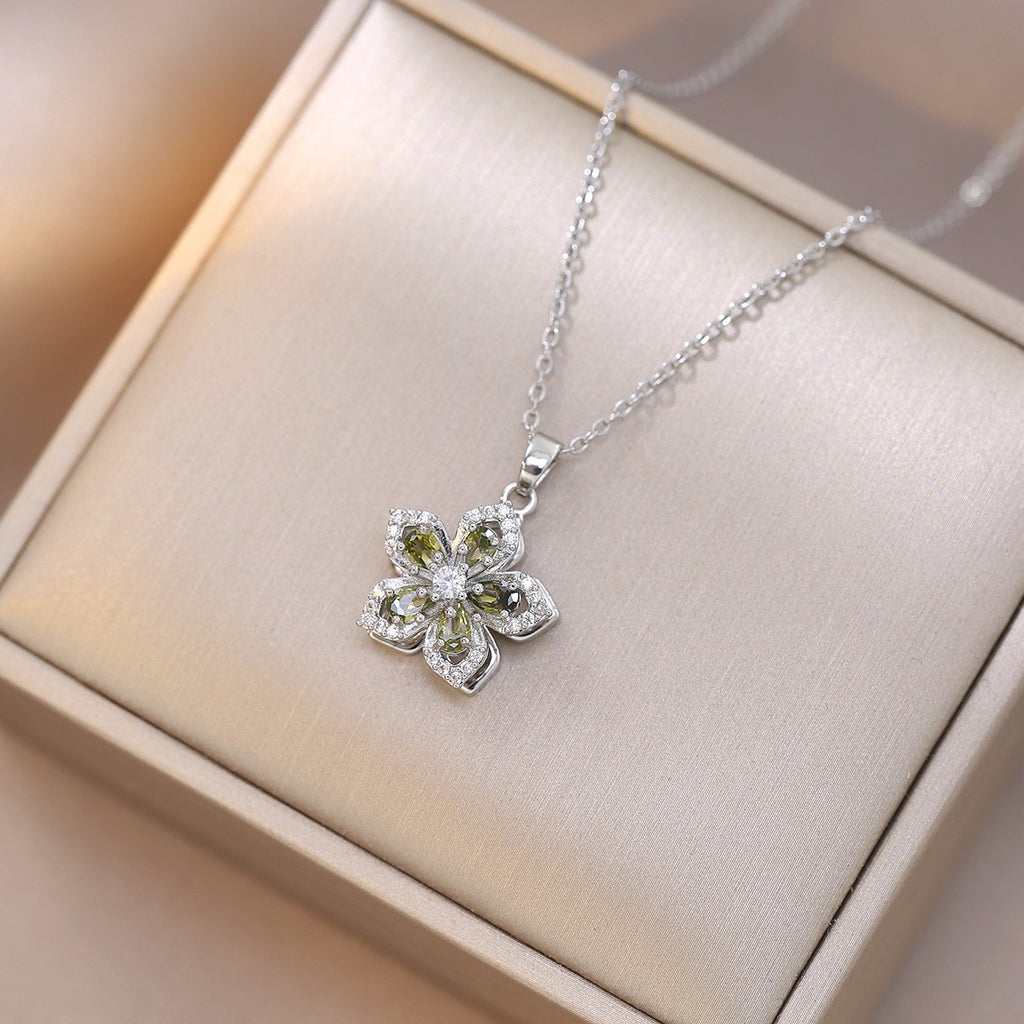 Rotating Bauhinia Flower Zircon Necklace
