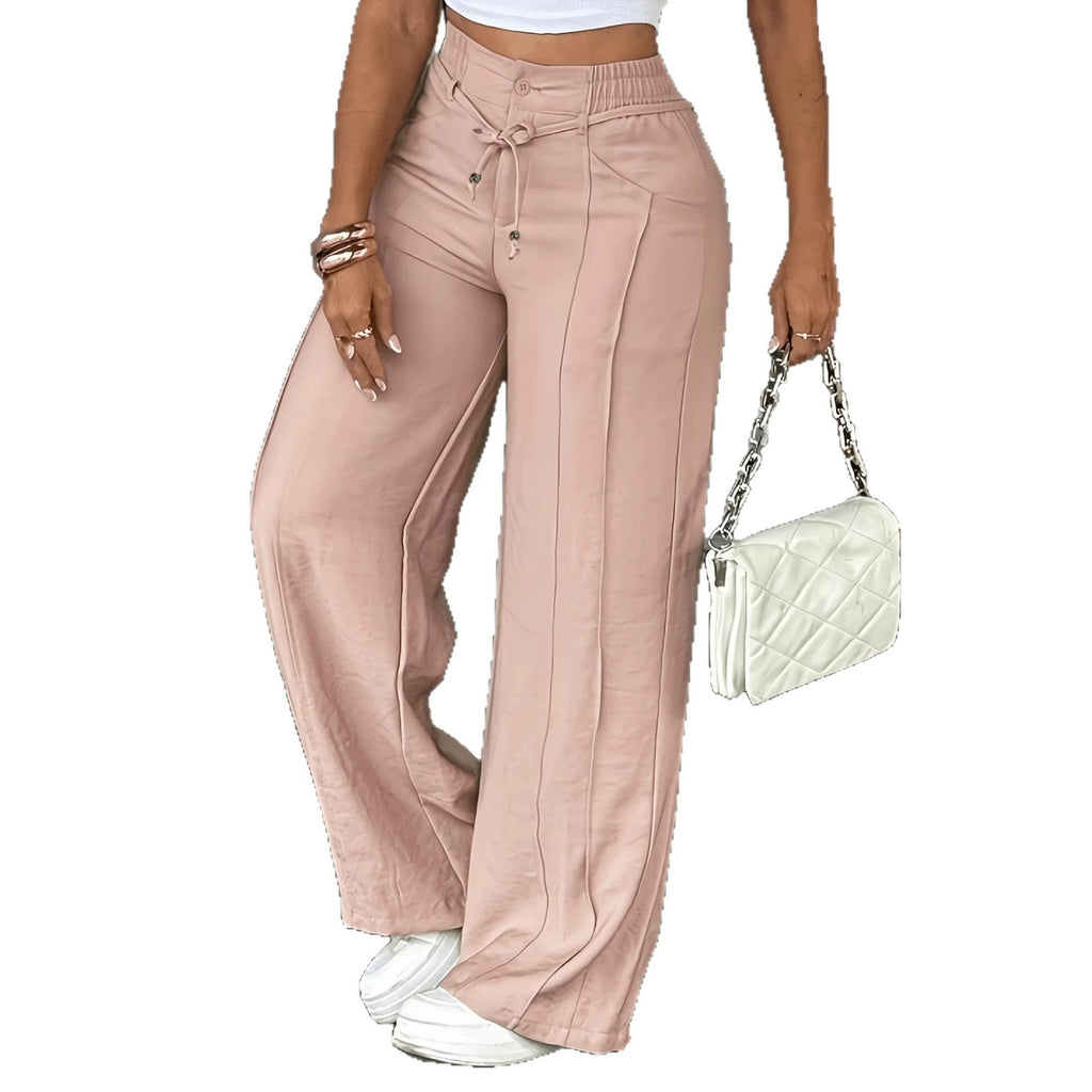 Women's Wide Leg Straight Pants Loose Casual Trousers Drawstring High Waist Multi-Pocket