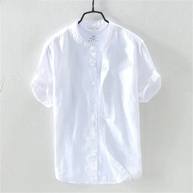 Men Linen Short Sleeve Shirt Gradient Breathing Vacation