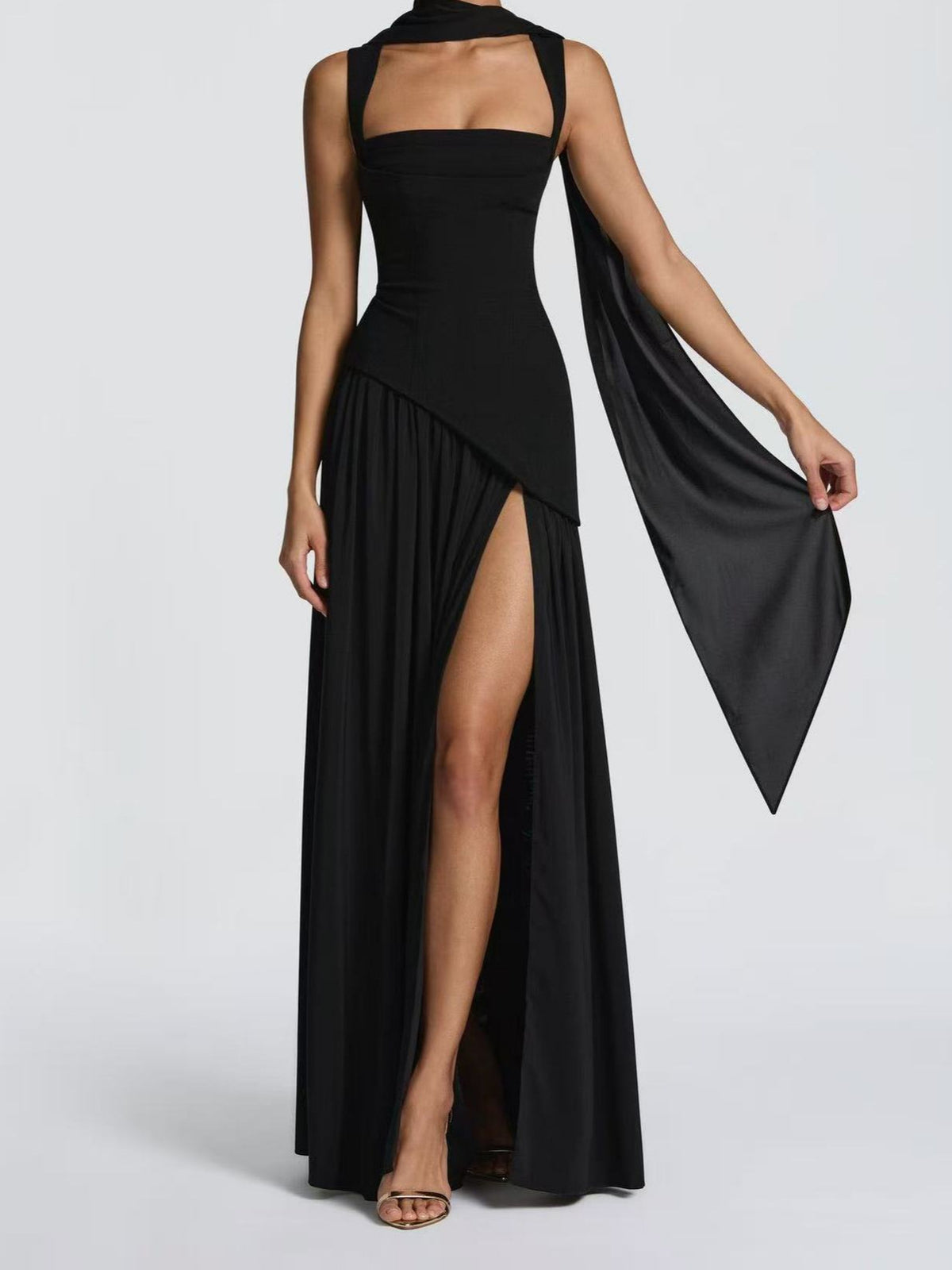 Irregular Hem Waist-Cinching Straps Dress