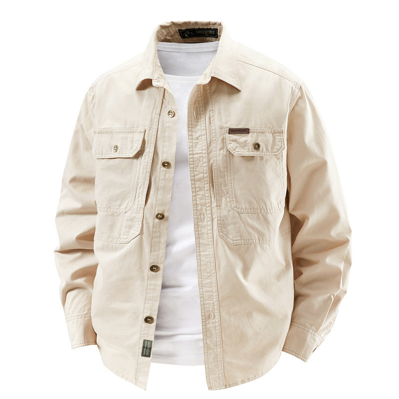 Men's Long Sleeve Lapel Collar Cotton Shirt