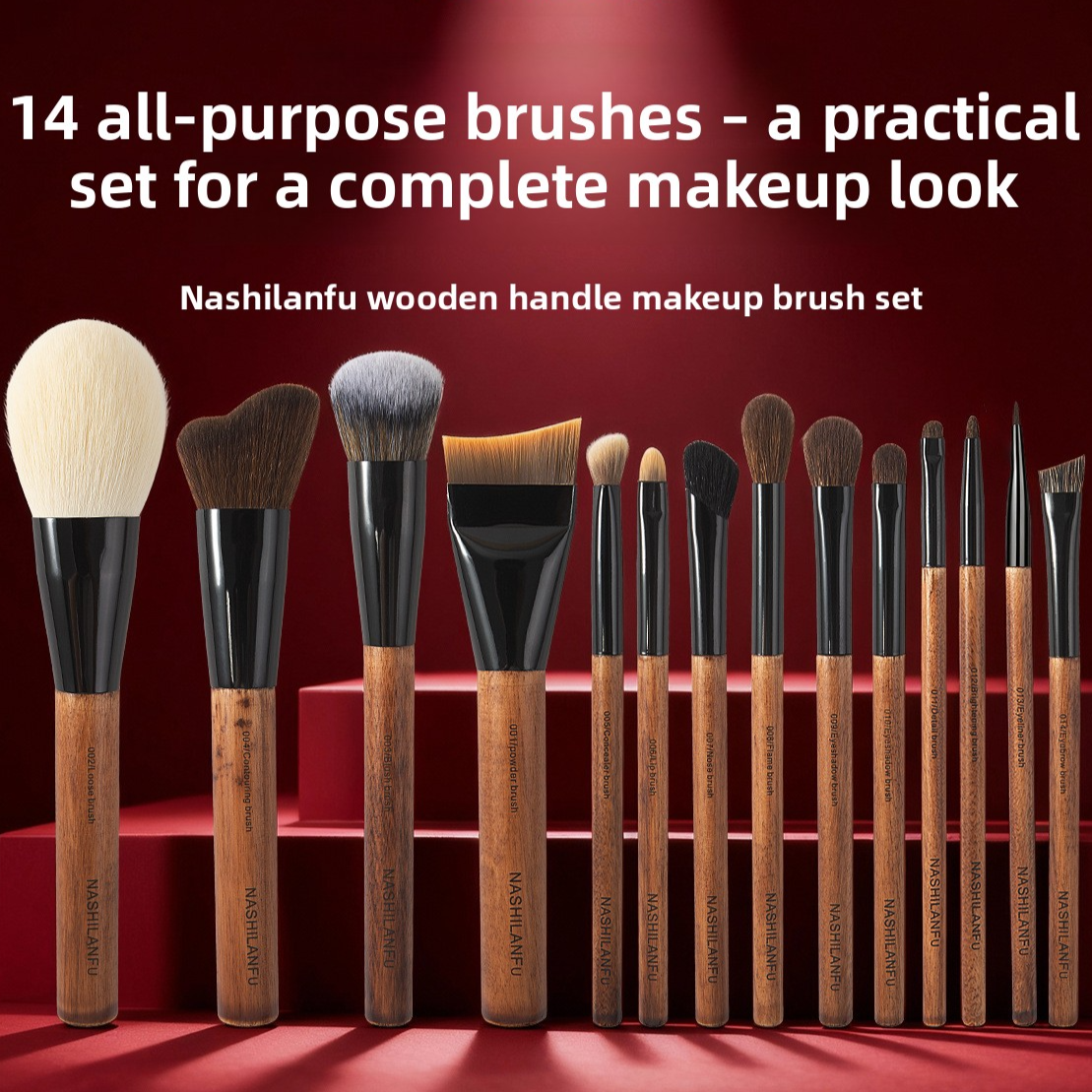 14-Piece Wooden Handle Makeup Brush Set