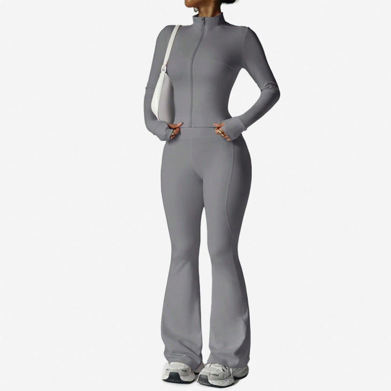 Women's Long Sleeve Yoga Set with Flared Pants