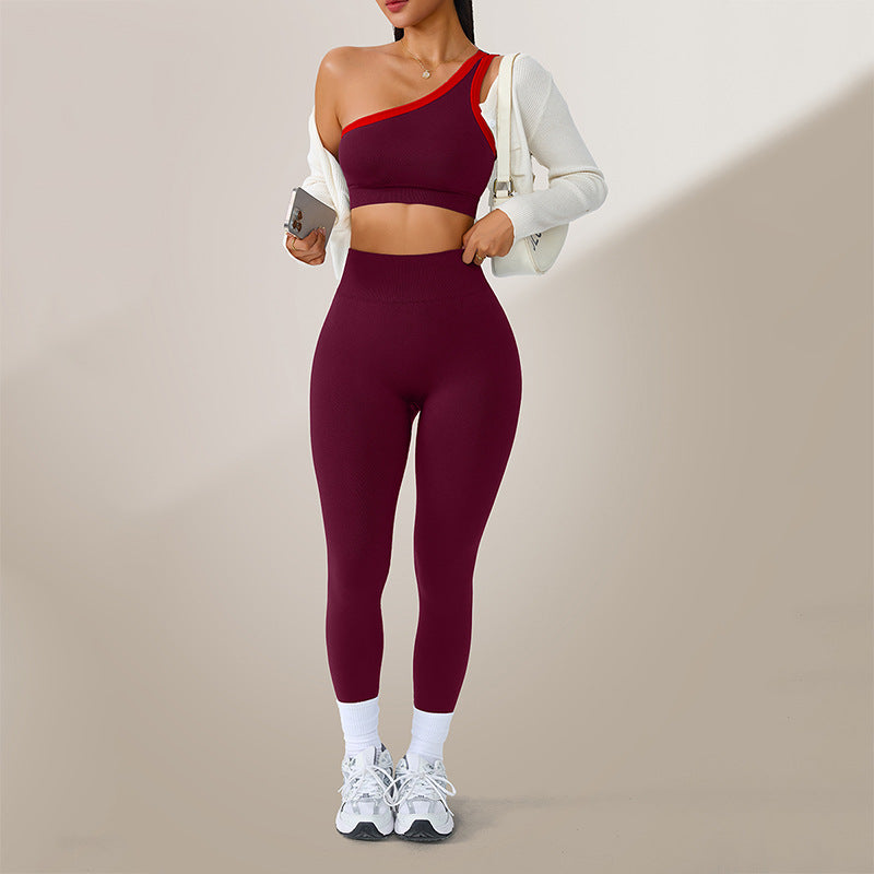 Womens Yoga Outfit Set One Shoulder Sportswear