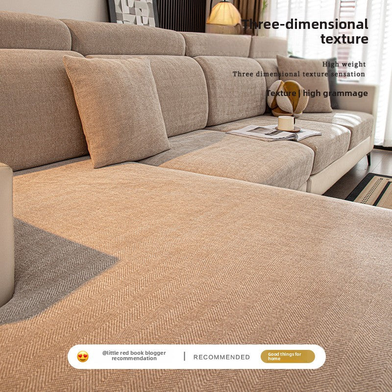 Herringbone Pattern Sofa Cover Chenille Stretch Universal