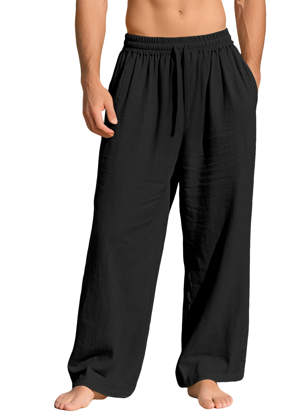 Mens Cotton Linen Loose Fit Drawstring Casual Pants