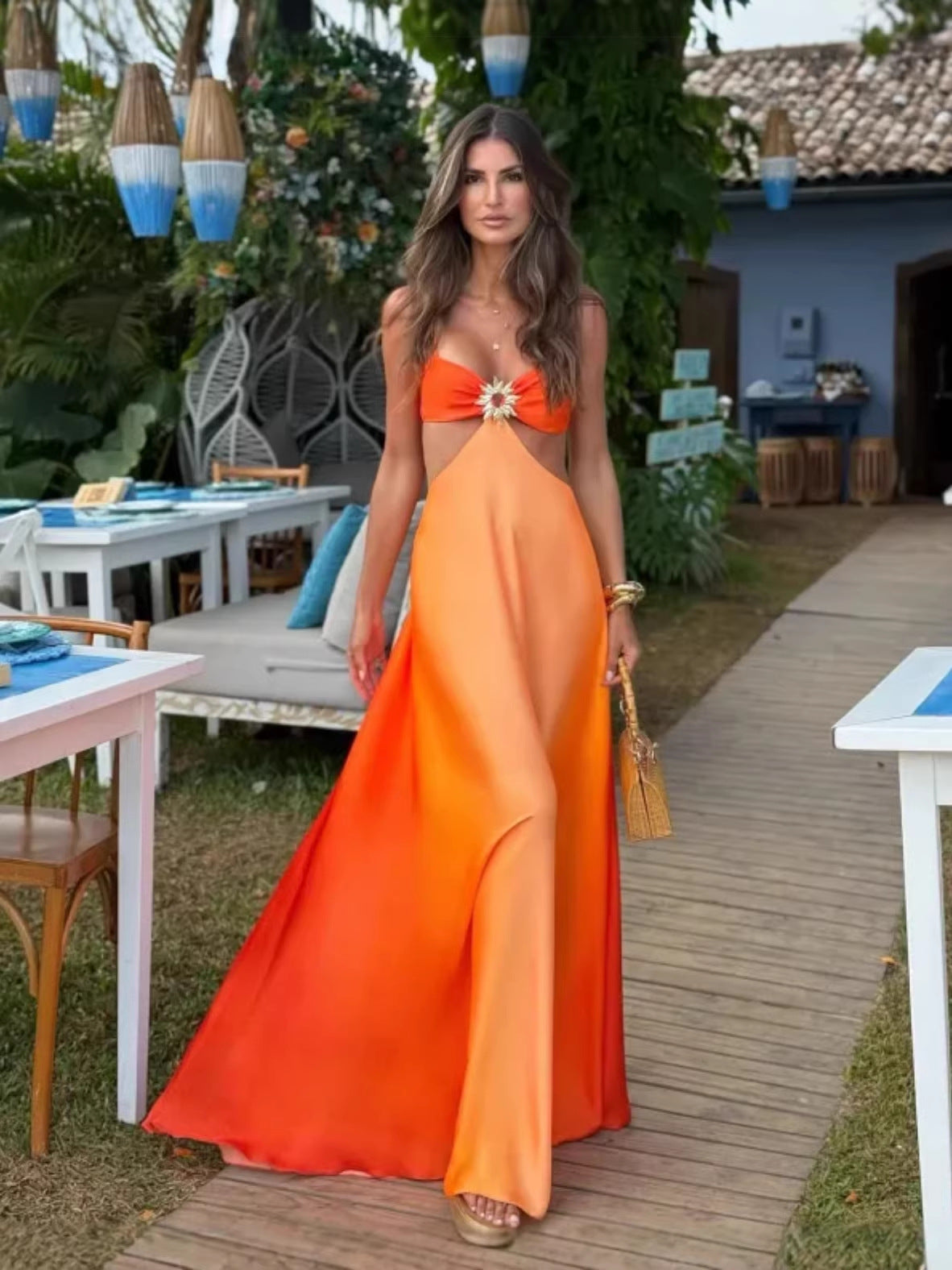 Gradient Satin Halter Dress
