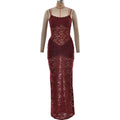 Womens Lace Slit Spaghetti Strap Dress
