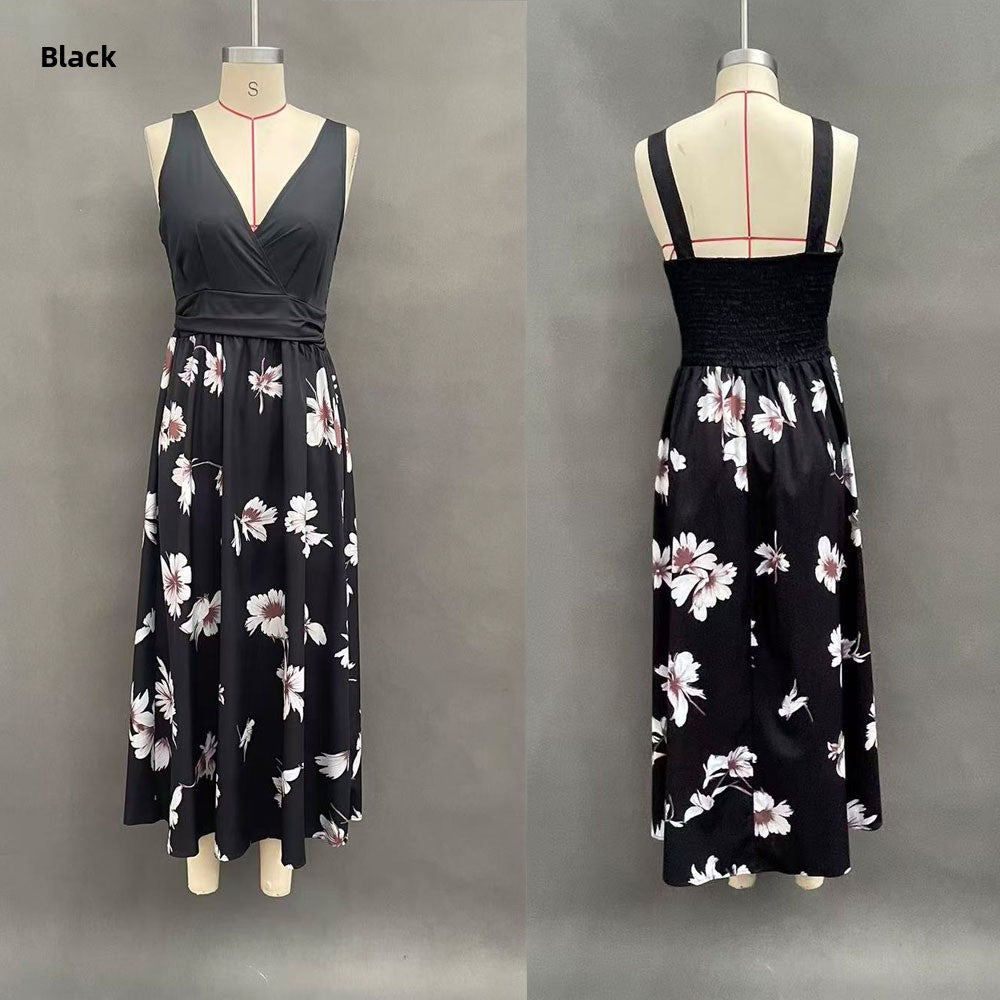 Floral Print Sleeveless V-Neck Long Dress