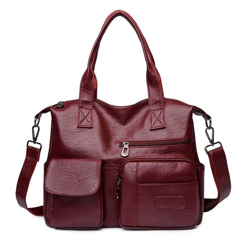 Vintage PU Leather Tote Bag Soft Retro Simple Shoulder Handbag for Women Daily Commuter