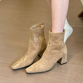 Women Suede Square Toe Thick Heel Back Zipper Short Boots