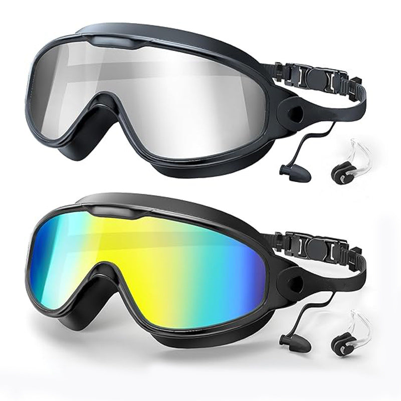 Large Frame Anti-Fog Swimming Goggles with Earplugs