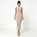 Elegant Pearl Embellished Spandex Dress