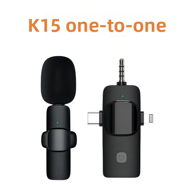 K15 3-in-1 Universal Wireless Lavalier Microphone with Noise Reduction for Live Streaming and Recording