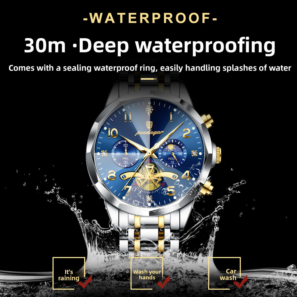 Multifunctional men's waterproof luminous chronograph business casual wristwatch