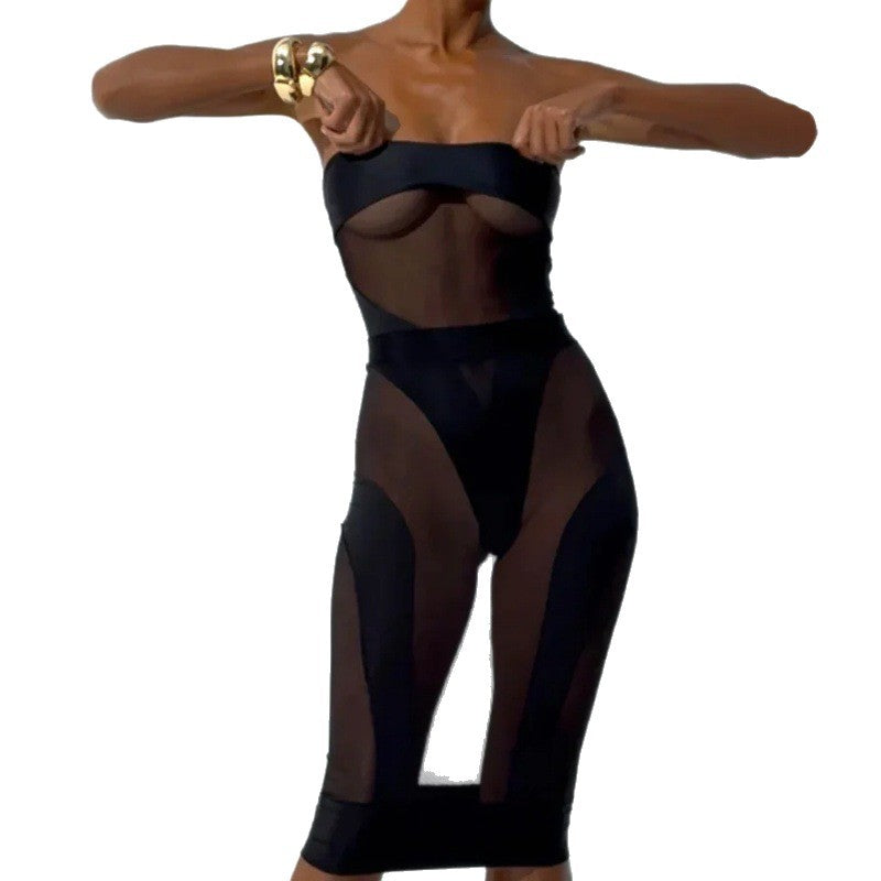 Perspective mesh jumpsuit