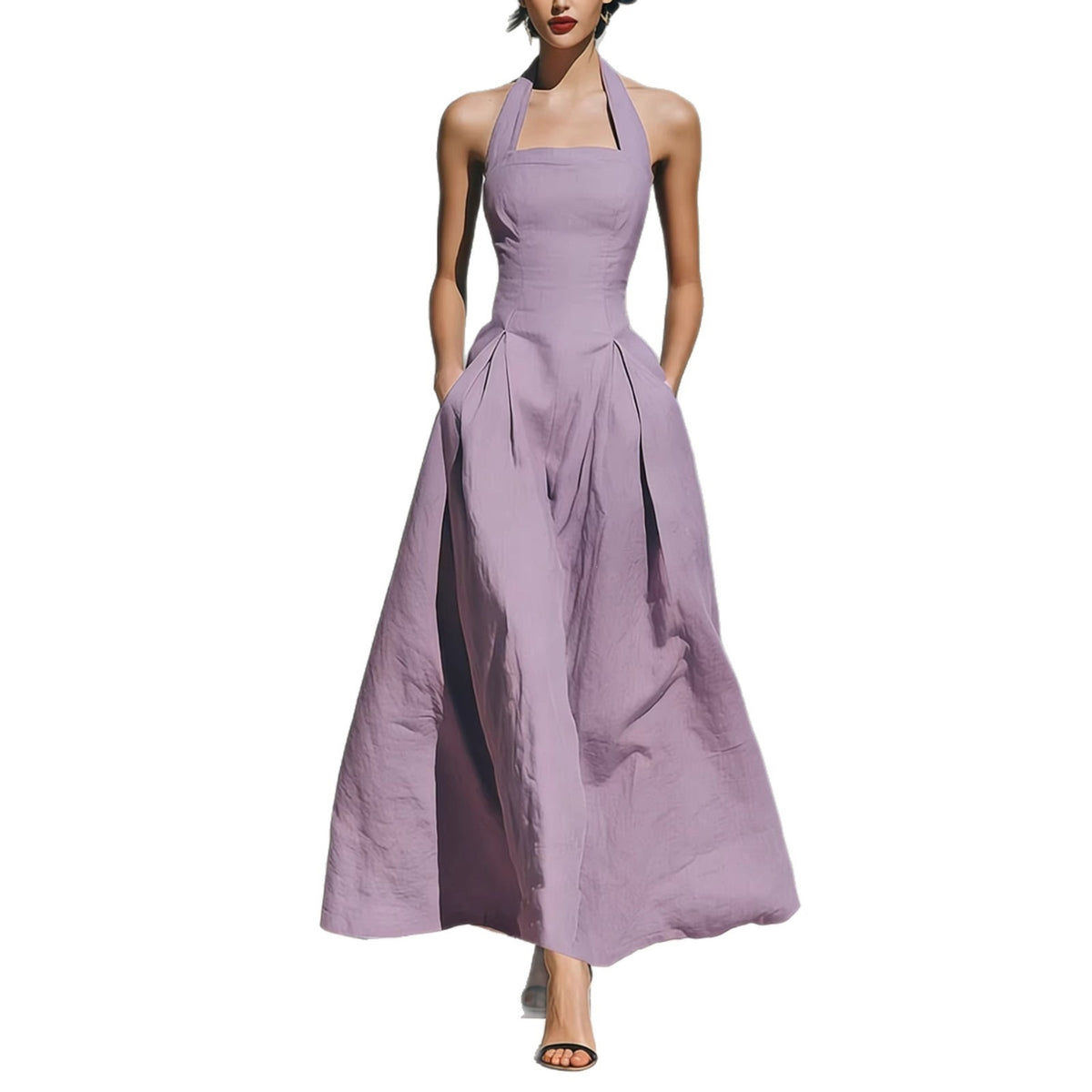 Faux Linen Casual Fashion Slim Fit Pocket Women's Dress