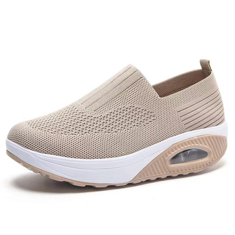 Women Breathable Fly-Knit Slip-On Rocking Shoes with Air Cushion