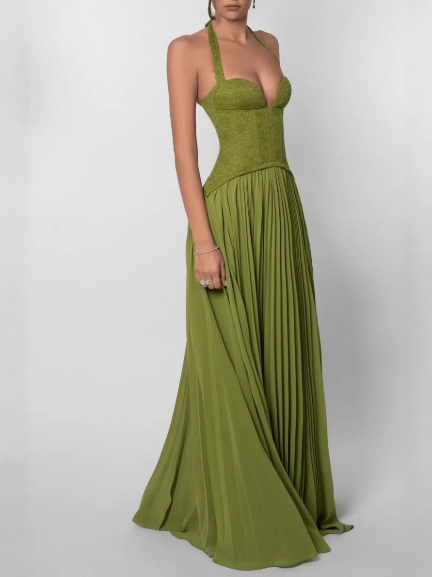 Halter Neck Pleated Backless Dress