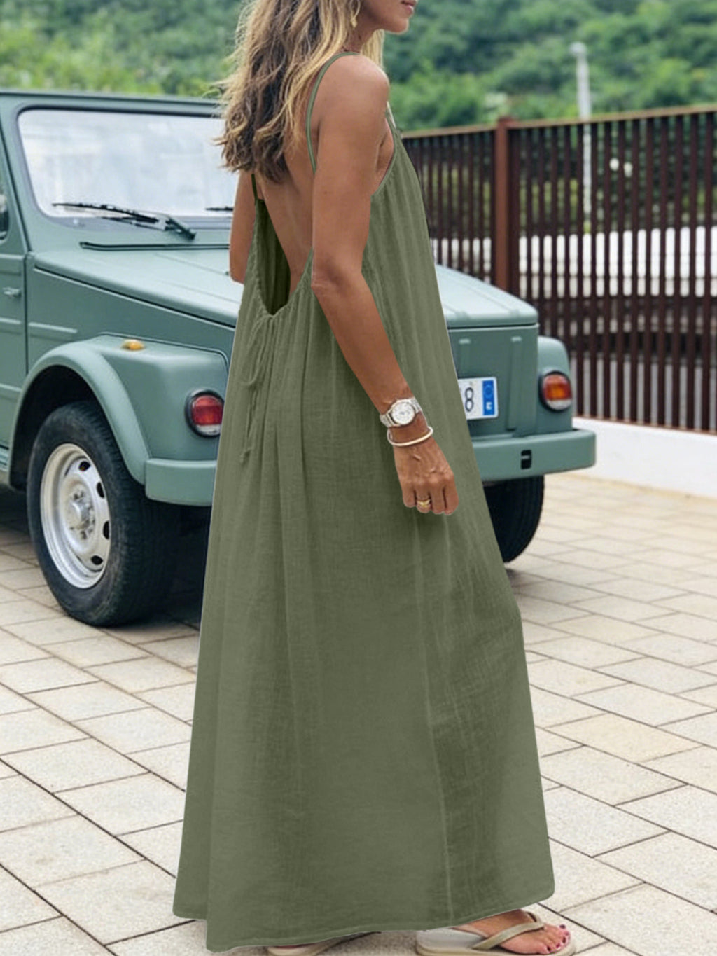 Womens Backless Loose Suspender Loungewear Dress