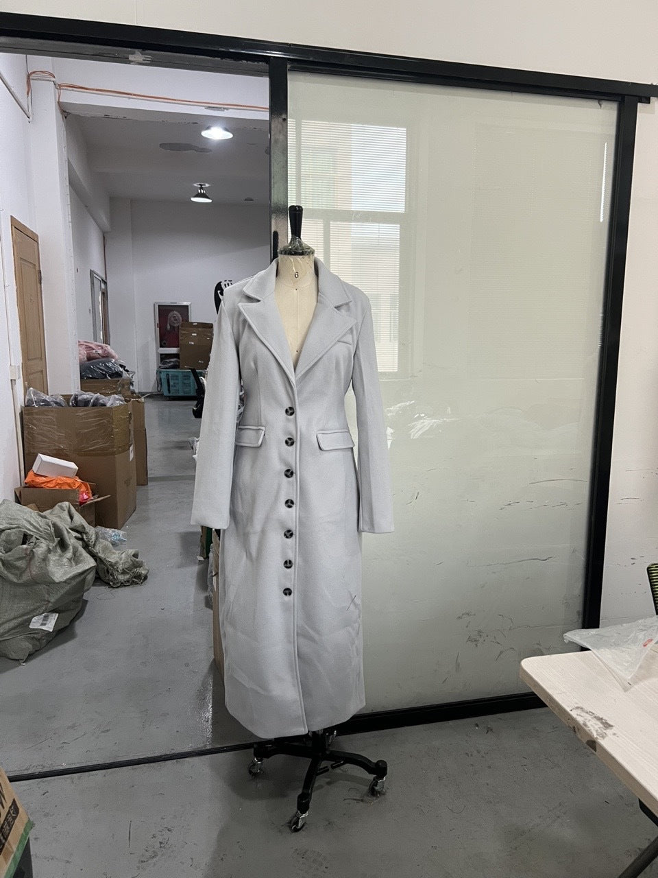 spring new lapel solid color single-breasted slim long coat