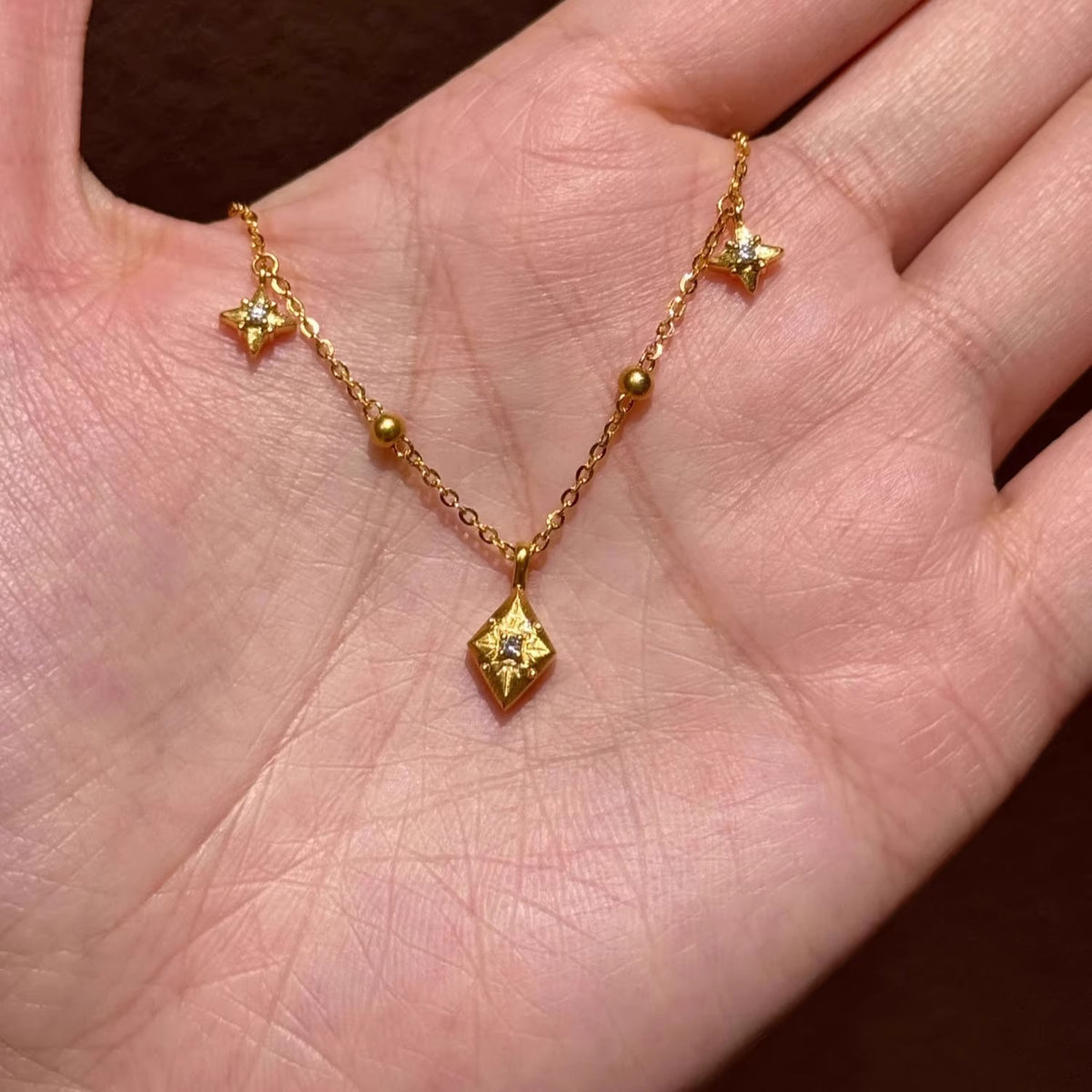 Hexagonal Awn Star Diamond Necklace