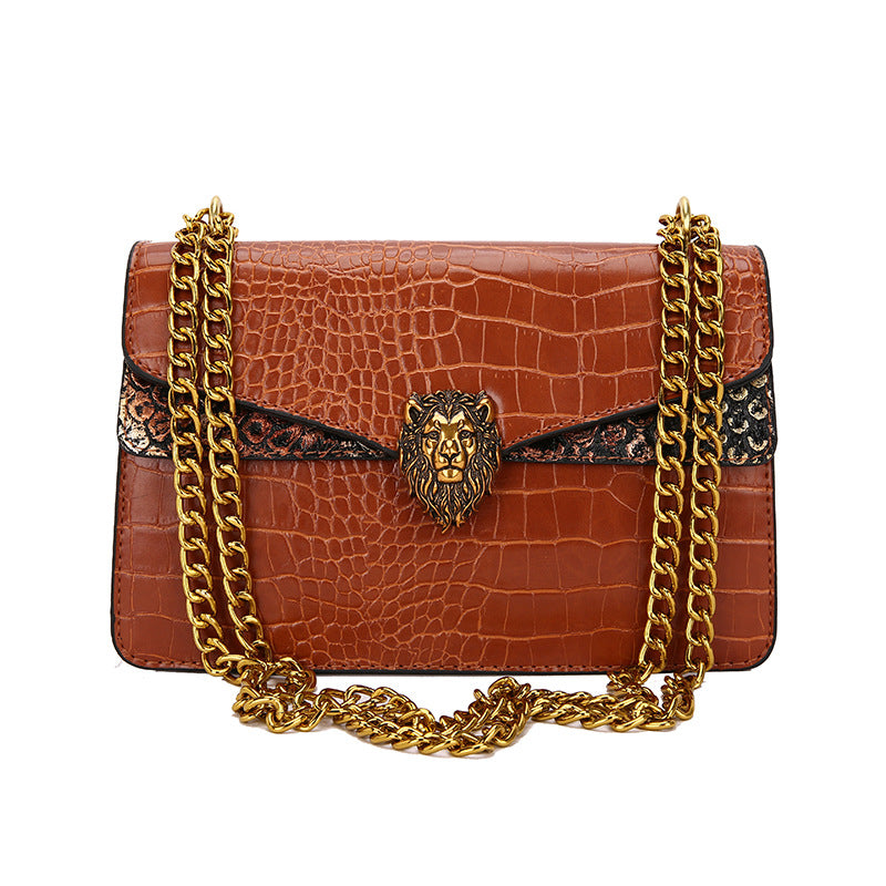 Crocodile-Texture Leather Small Square Bag with Chain Strap