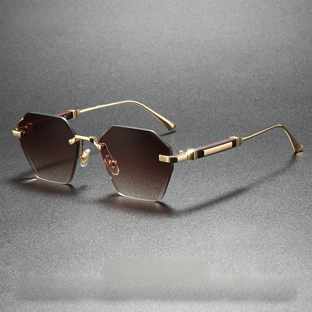 Wavy Pattern Frameless Square Metal Sunglasses UV400 Protection Fashion Driving Outdoor Glasses