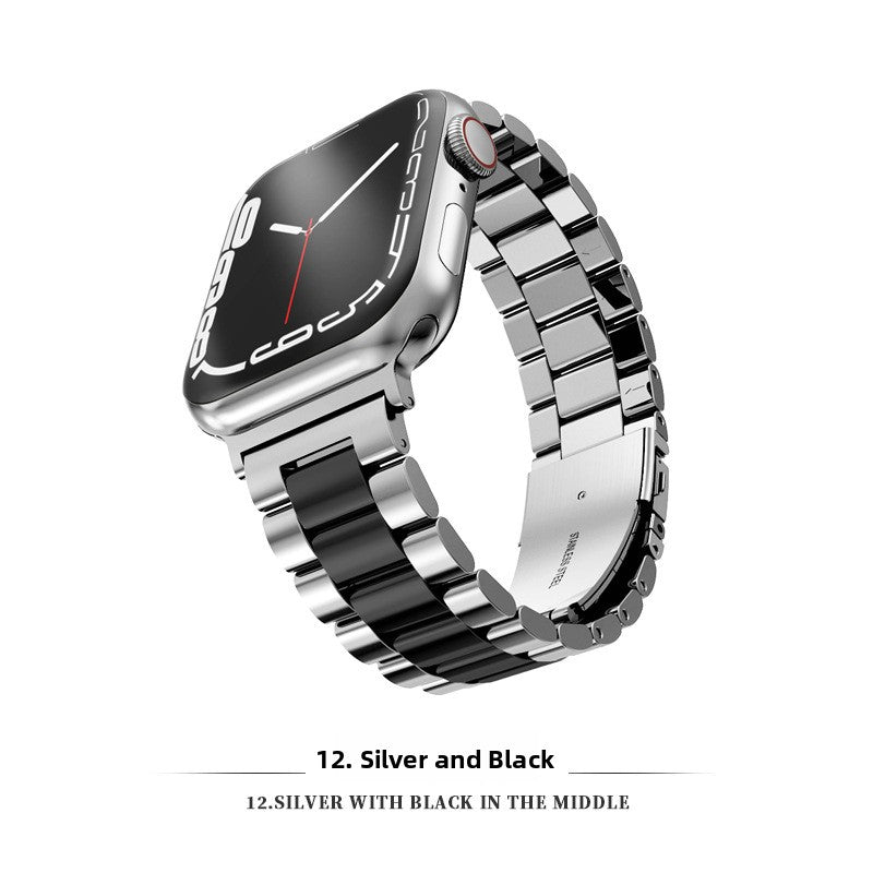 Three Bead Solid Stainless Steel Watch Band