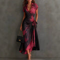 Elegant printed short-sleeved lace-up dress
