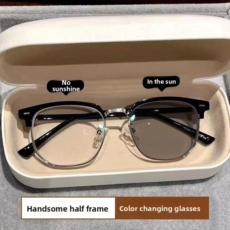 Photochromic Half-Frame Glasses with Anti-Blue Light