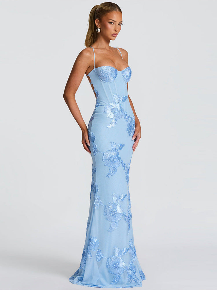 French Floral Strapless Dress