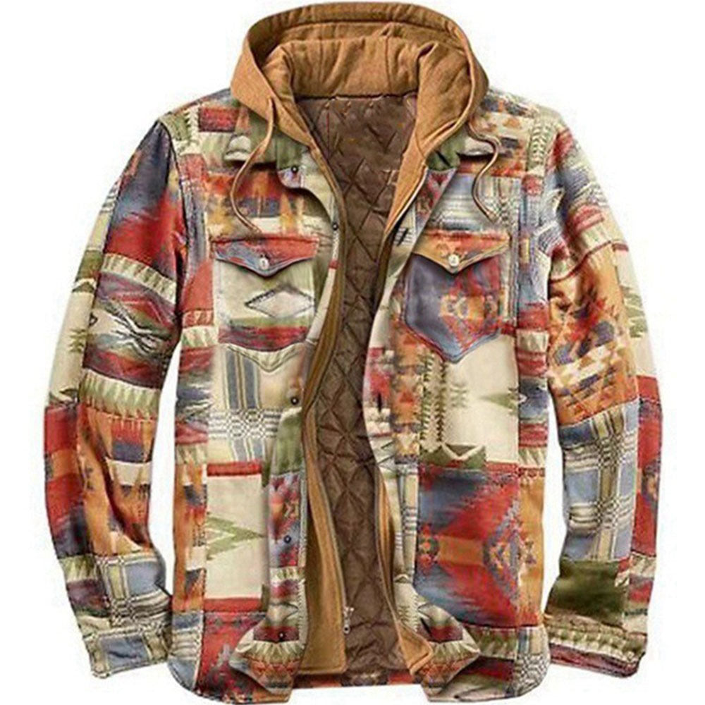 Mens Plaid Hooded Quilted Jacket