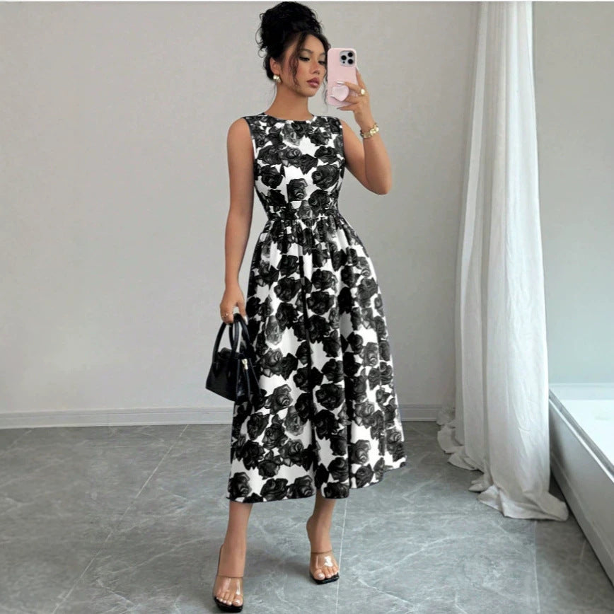 Floral Print Sleeveless A-Line Dress