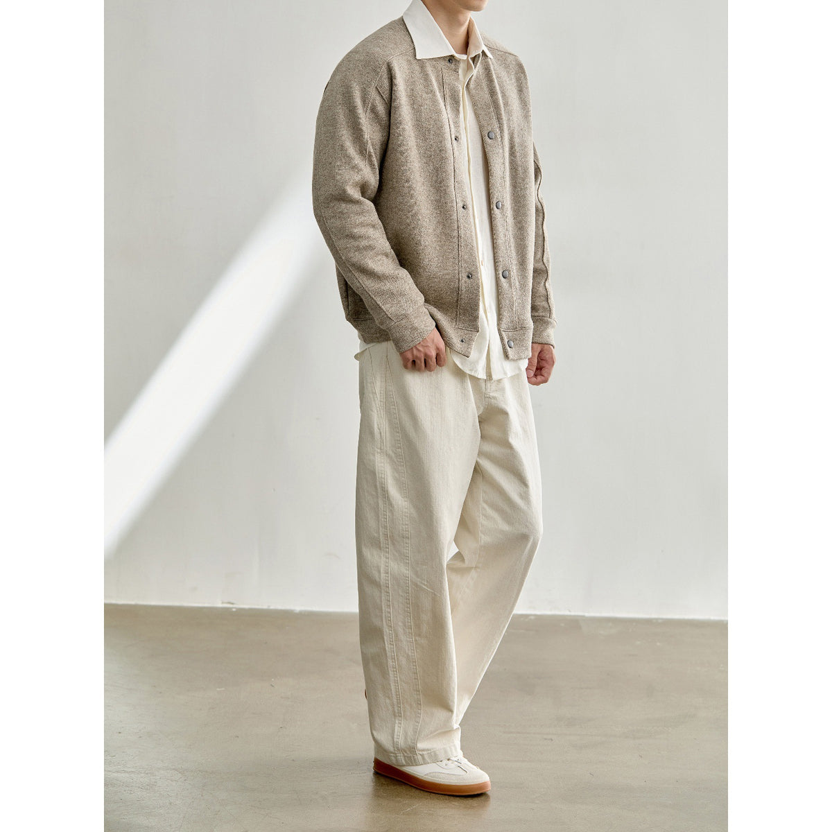 Men's baseball-style textured blended knit cardigan