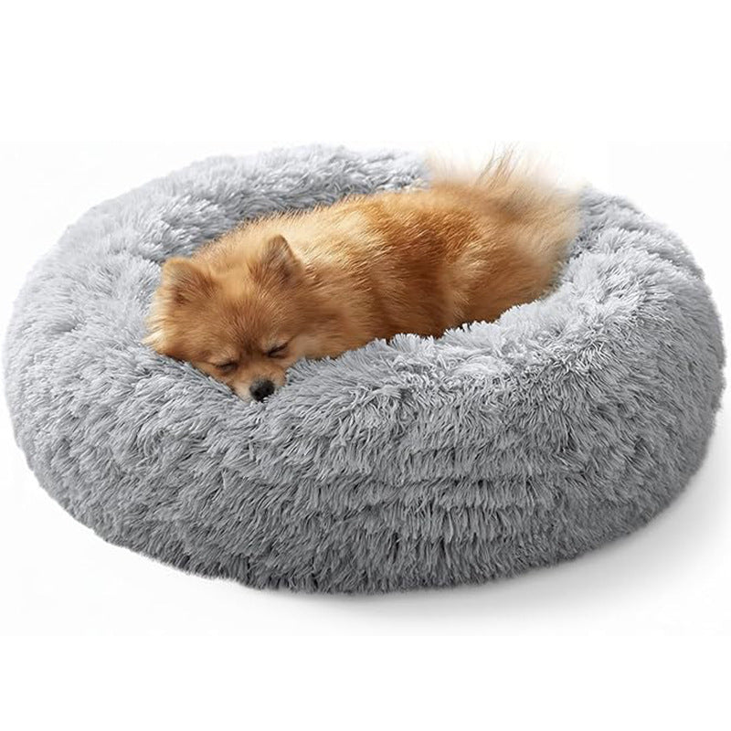 Plush Donut Pet Bed for Small Dogs and Cats
