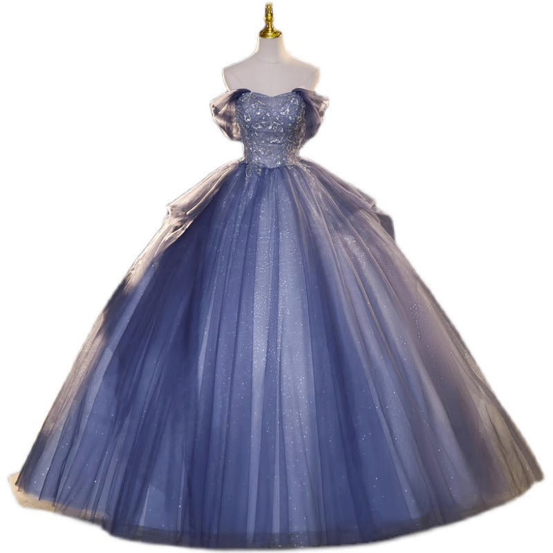 French evening dress one-shoulder