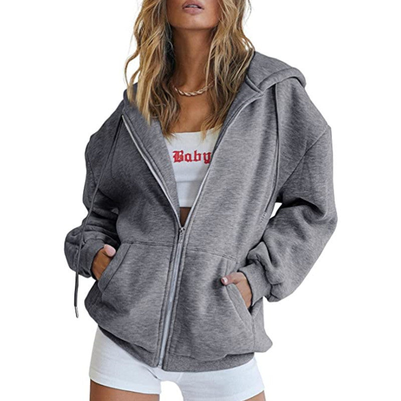 Long-sleeved hooded sweater-style women's coat