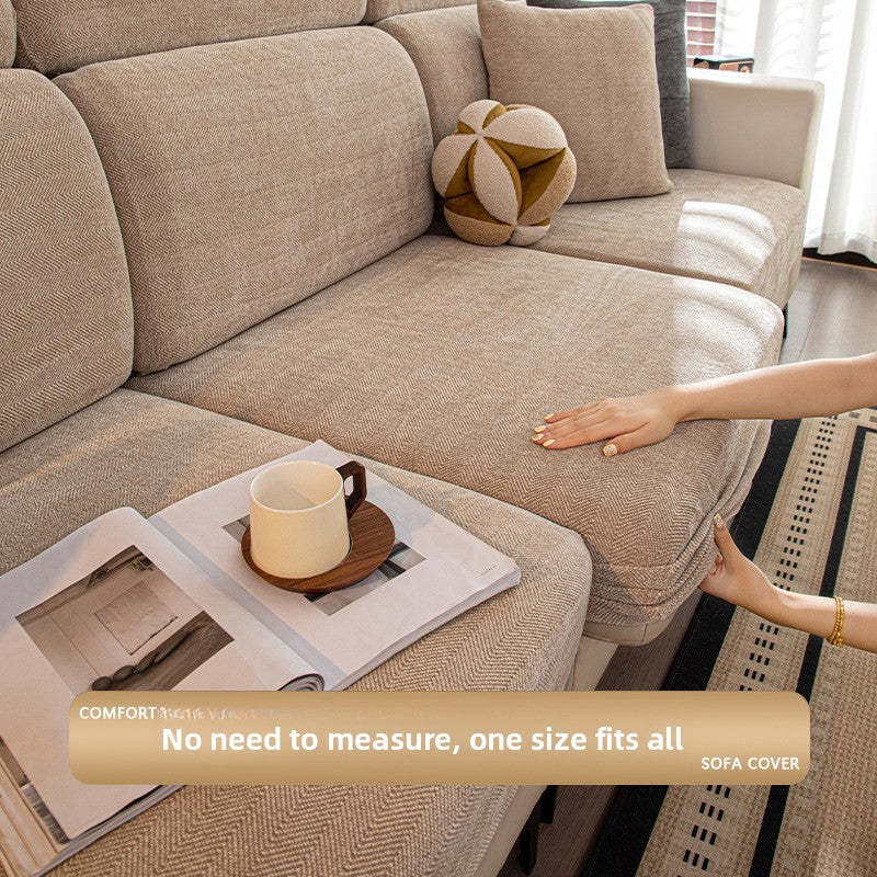 Herringbone Pattern Sofa Cover Chenille Stretch Universal