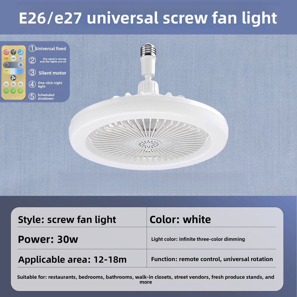 E27 Screw-In Three-Color LED Ceiling Fan Light with Remote Control