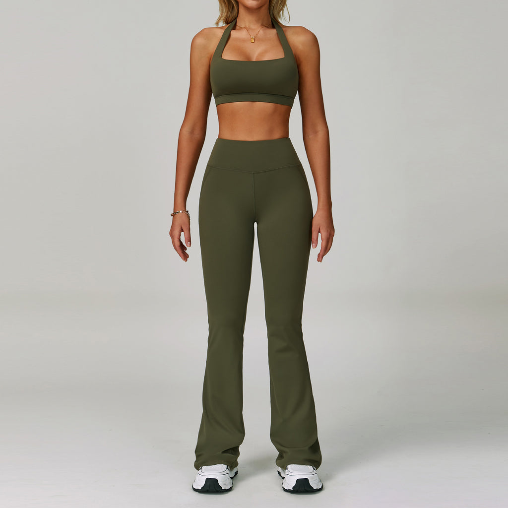 Womens Backless Yoga Fitness Set High-Intensity Sportswear