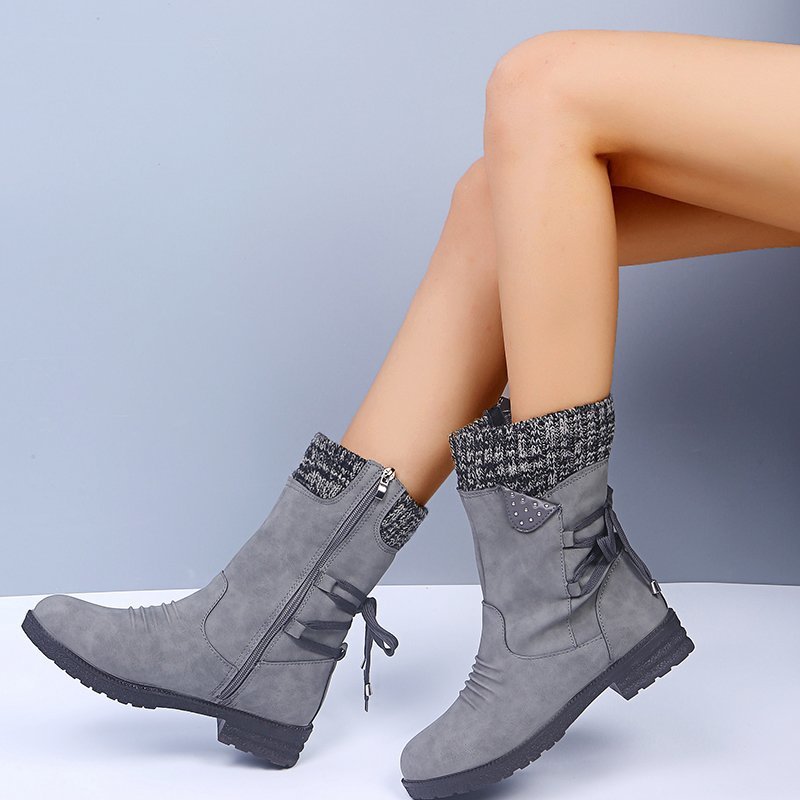 Womens Chunky Heel Knit Boots