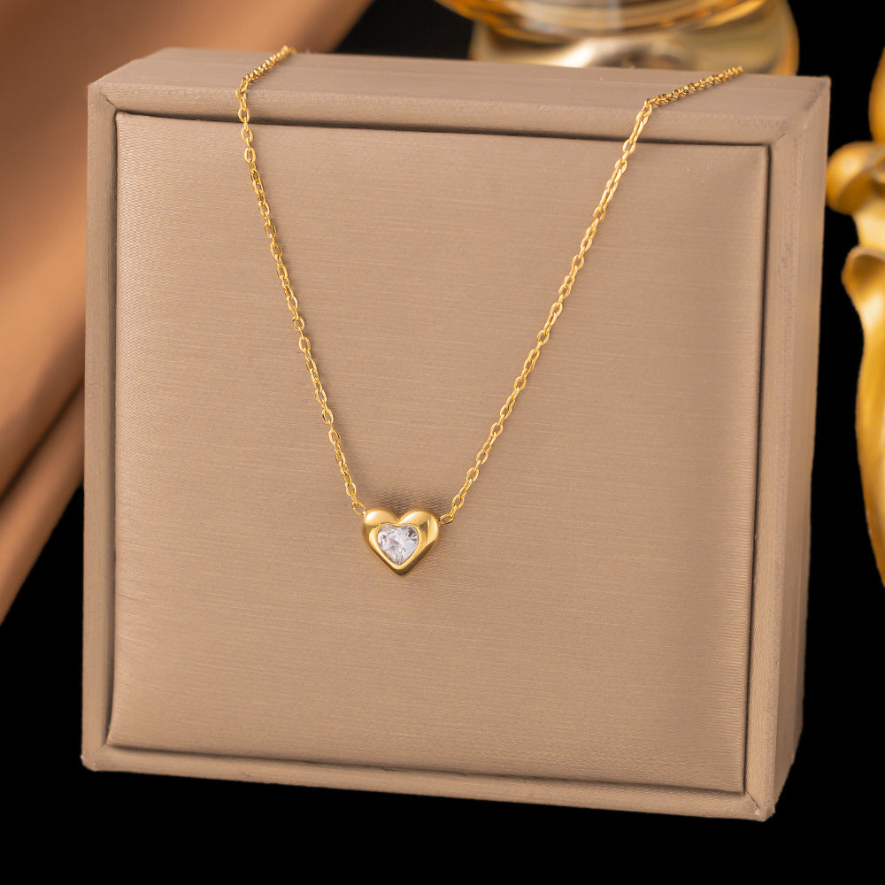 Titanium Steel Heart-Shaped Necklace for Women Fashion Heart Pendant Necklace