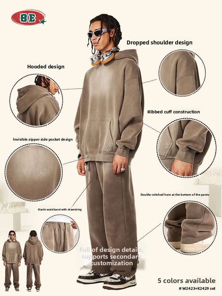 Mens Retro Fleece-Lined Hoodie and Sweatpants Set
